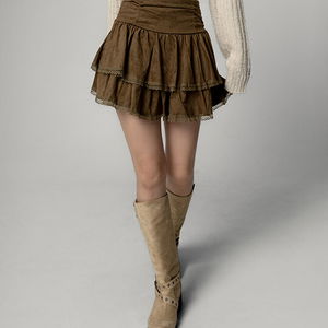 셔머넌 스웨이드 셔링 캉캉 레이스 미니 스커트 Tiered Lace Mini Skirt