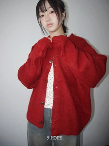 深色質感寬鬆開襟毛衣外套