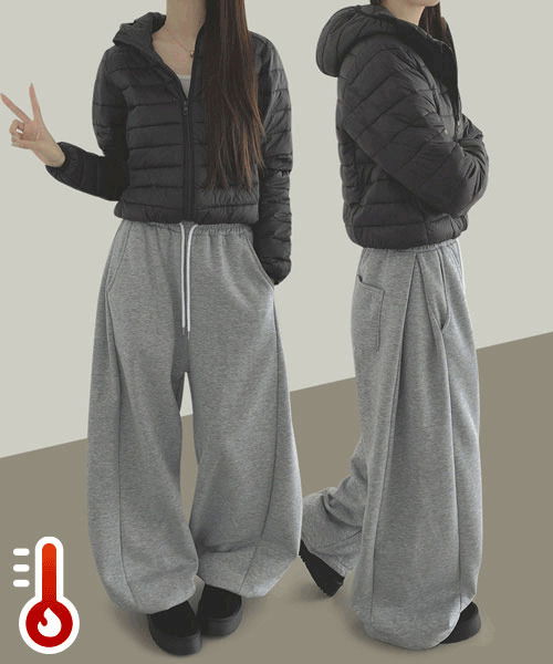 防寒禦冷摺疊打褶雙向寬鬆刷毛束口褲