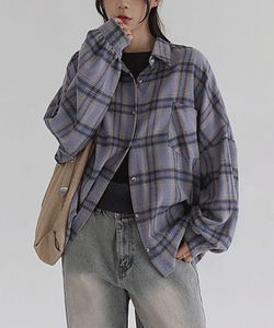 Netsua Boxy Cotton Fleece Check Shirt