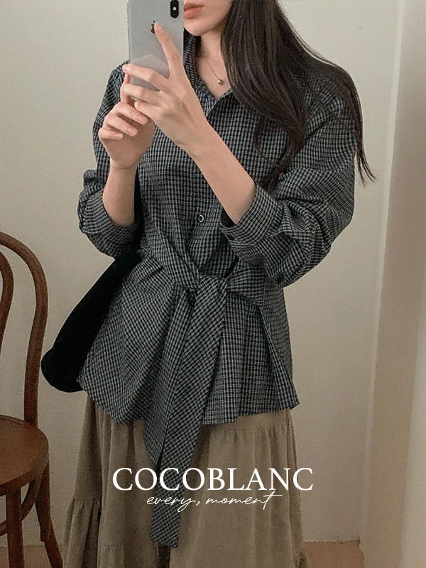 바넷 체크 언발 랩 셔츠