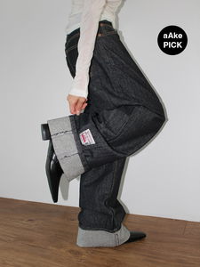 (NON-FADE) LABEL POINT ROLL-UP DENIM (dark blue)