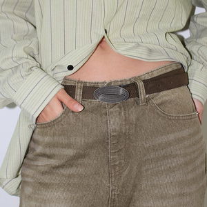 SUEDE OVAL BUCKLE BELT (3color)