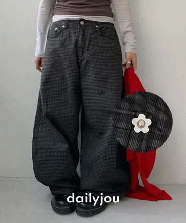 카티아 리벳 체크 와이드 코튼 벌룬 팬츠 (공용)