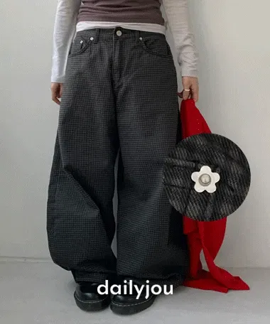 [MADE] 카티아 리벳 체크 와이드 코튼 벌룬 팬츠 (공용)