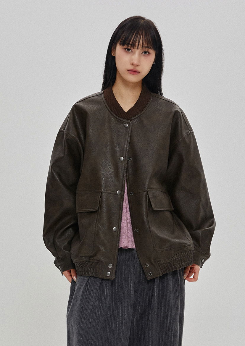 Varsity Cracked Leather Jacket