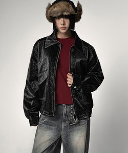 Judepp Oversized Collar Faux Leather Jacket