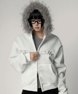 퍼므릴 자수 레터링 기모 퍼 후드 집업 Crop Layered Hoodie Zip-Up