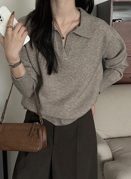 디톡스 베이직 카라 브이넥 니트