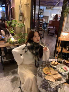 빅 체크 목도리 롱 머플러 배색 수술 캐주얼 포인트템