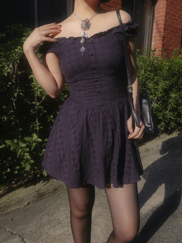 ︎ONLY VIVIC ︎DEEP PURPLE PUNCHING MINI DRESS