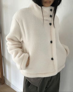 立領排扣寬鬆絨毛外套