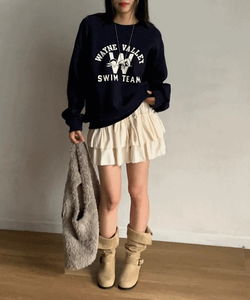 游泳字母印花寬鬆長袖大學T