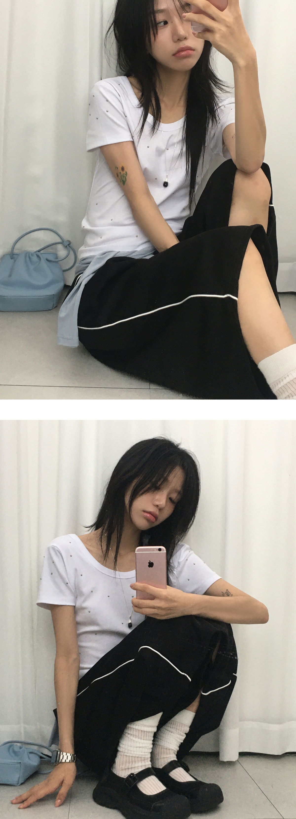 긴팔 티셔츠 모델 착용 이미지-S1L11