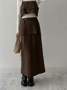 優雅層次羊毛長裙附腰帶