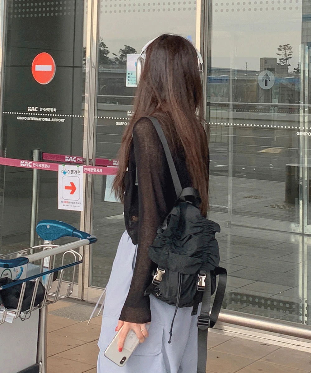 프릴 백팩 셔링 투버클 가방 복조리 포켓 주름