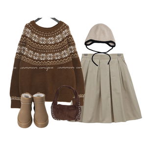 Cozy,가을,겨울,데일리,니트,스커트,모자,가방,어그부츠,10대,20대 코디