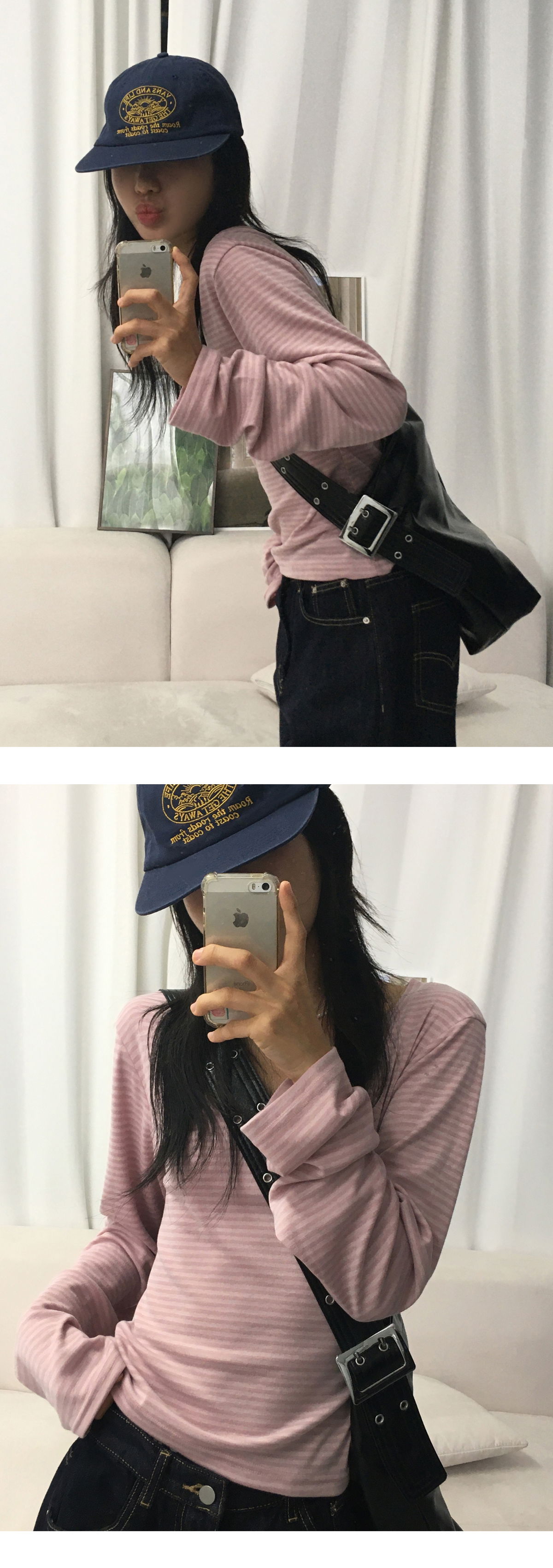 긴팔 티셔츠 모델 착용 이미지-S2L22