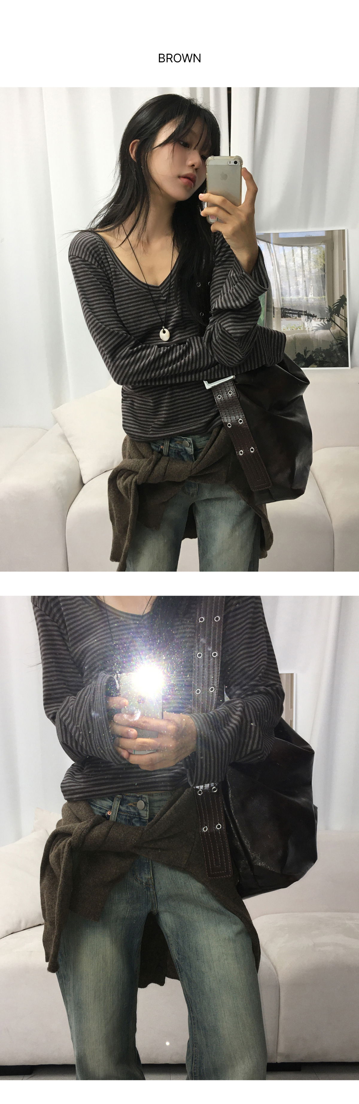 긴팔 티셔츠 모델 착용 이미지-S2L18