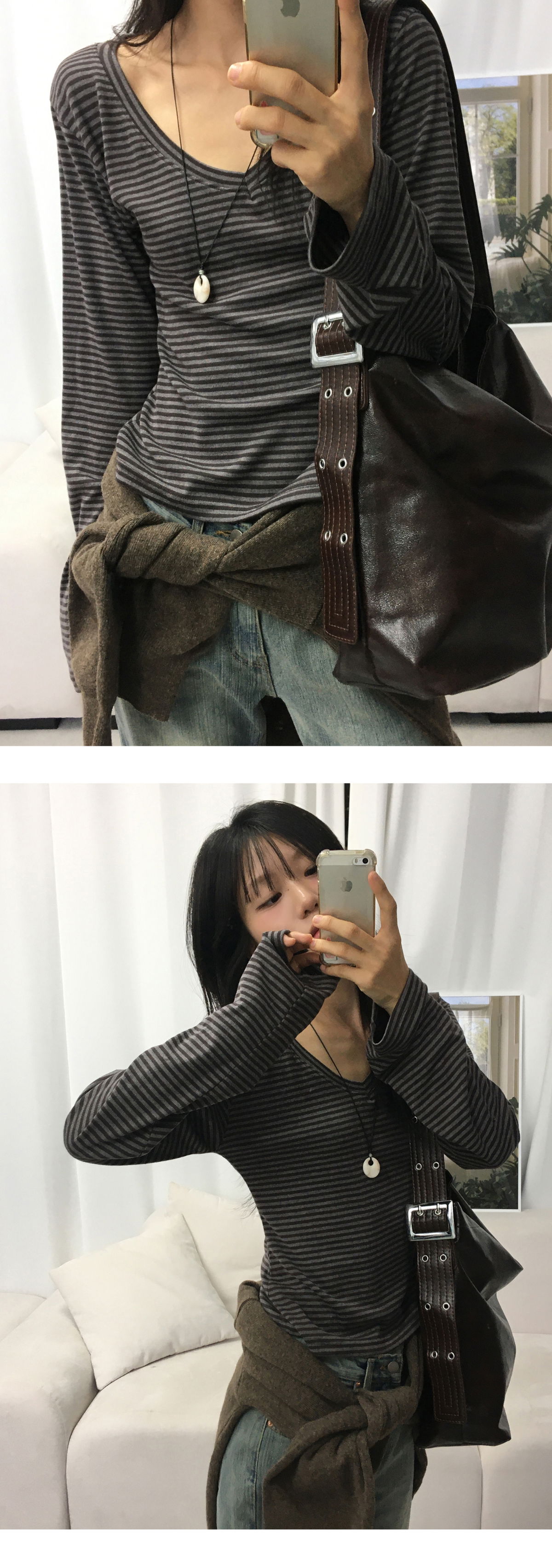 긴팔 티셔츠 모델 착용 이미지-S2L16