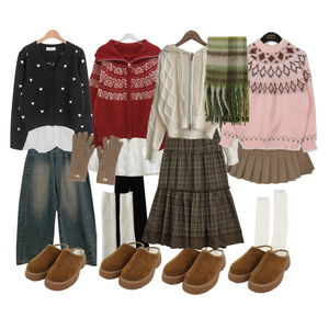 긴팔티,스커트,니트 코디