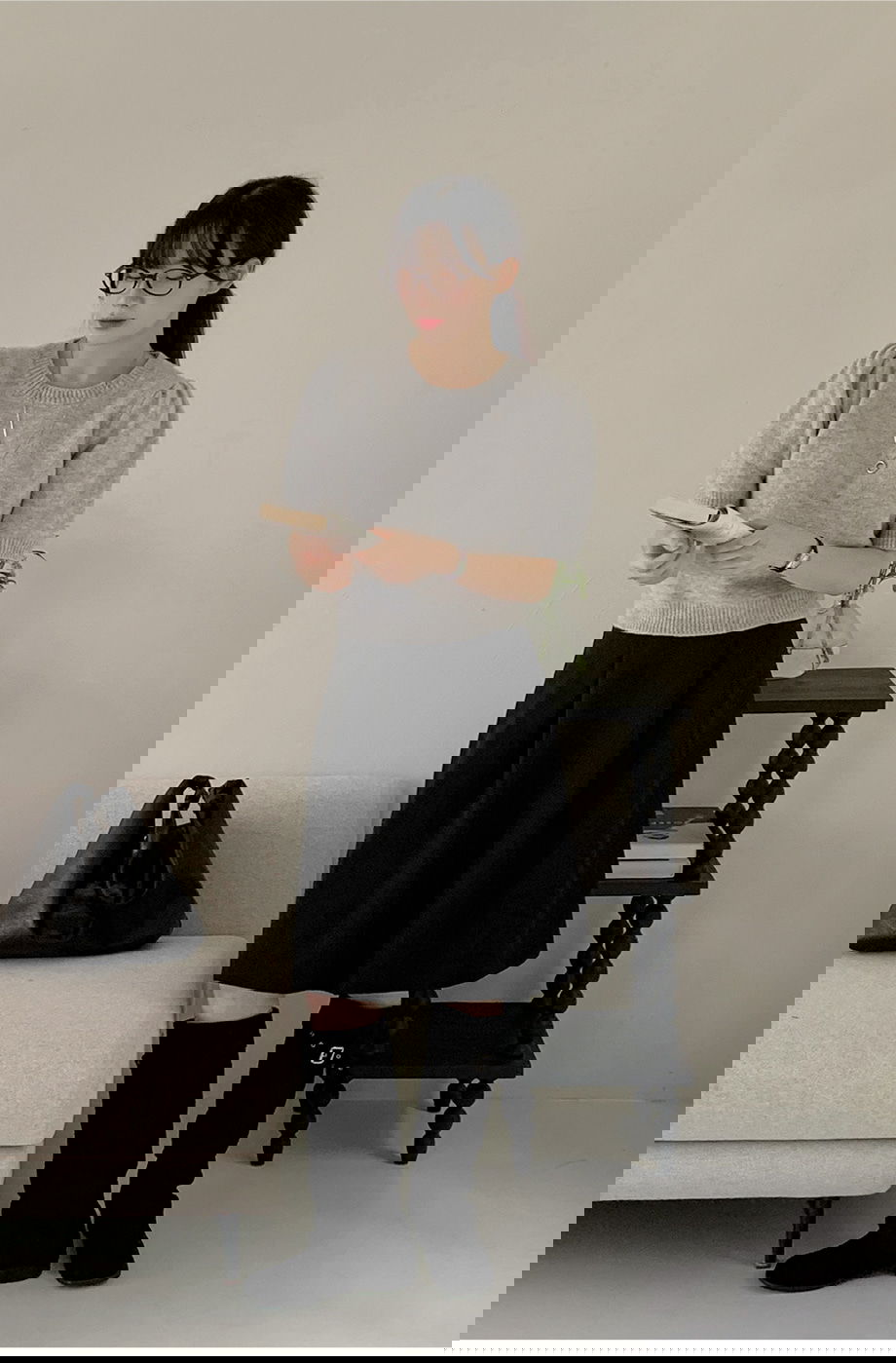 리리앤코 리엔이즈 핀턱 미디 스커트