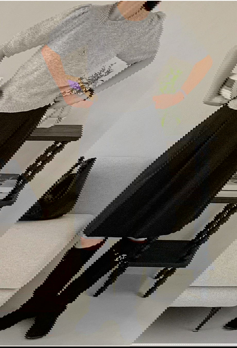 리리앤코 리엔이즈 핀턱 미디 스커트