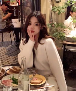 오버핏 브이넥 니트 긴팔 롱 알파카 하찌 무지 기본 베이직 루즈핏