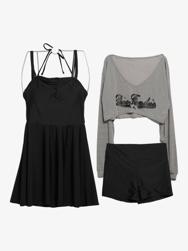 Big Size XL-5XL Y2K Lettering V-Neck Cover Up T-Shirt 3 Piece Set Halter Dress Swimsuit Vacation Look