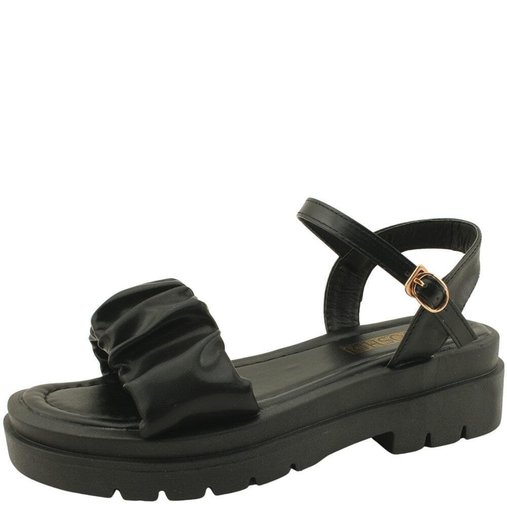 셔링 통굽 키높이 플랫샌들 5cm 블랙