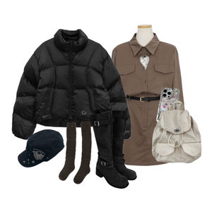 미니원피스,패딩자켓,네크리스 코디