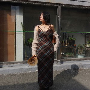 NOVA CHECK STRAP LONG DRESS