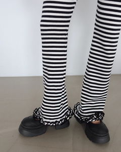 條紋針織荷葉邊喇叭褲