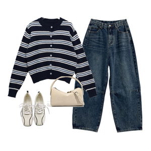 가디건,데님,가방,운동화,데일리,일상 코디