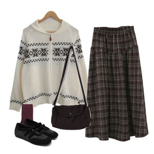 ジップアップ,靴下,スカート 코디