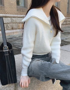 翻領針織拉鍊外套