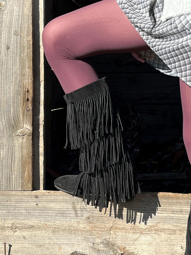 Knee high fringe long boots