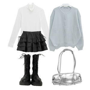 긴팔티,가디건&베스트,스커트 코디