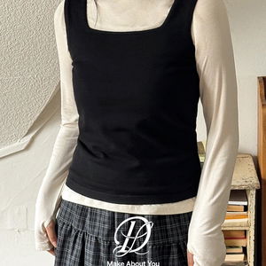 빅사이즈 44-110 캡터 울 니트 부유방 커버 베이직 스퀘어넥 레이어드 뷔스티에 나시 하객룩