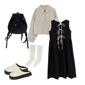 大衣,及膝洋裝,樂福鞋 코디