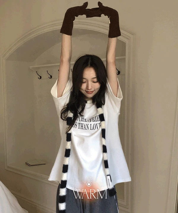 ルハビン ピーチ裏起毛レタリングオーバーフィット半袖Tシャツ