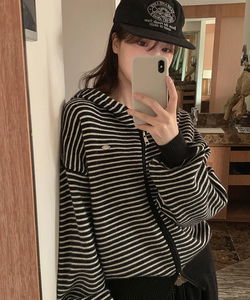 Sodinz Striped Knitwear Two-Way Hooded Zip-Up - 5 Colors