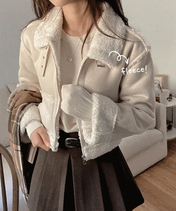 絨毛翻領造型短版麂皮外套