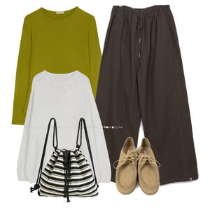 긴팔티,팬츠,니트 코디