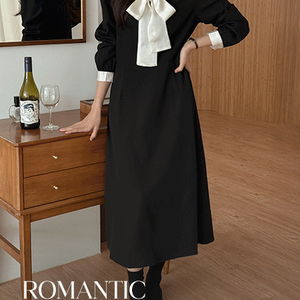 로일라 타이 배색 롱 원피스 84631