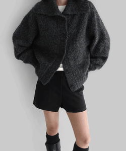 Ecoa Wool Boucle Hairy High Neck Cardigan