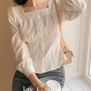 제이지 스퀘어넥 셔링 블라우스