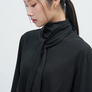 WOMAN 하이넥 스카프 타이 블라우스
