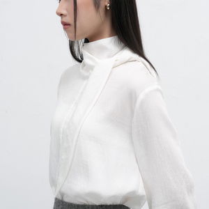 WOMAN 하이넥 스카프 타이 블라우스