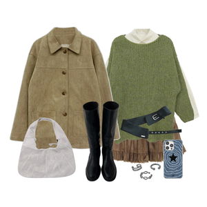 스커트,셔츠,니트 코디